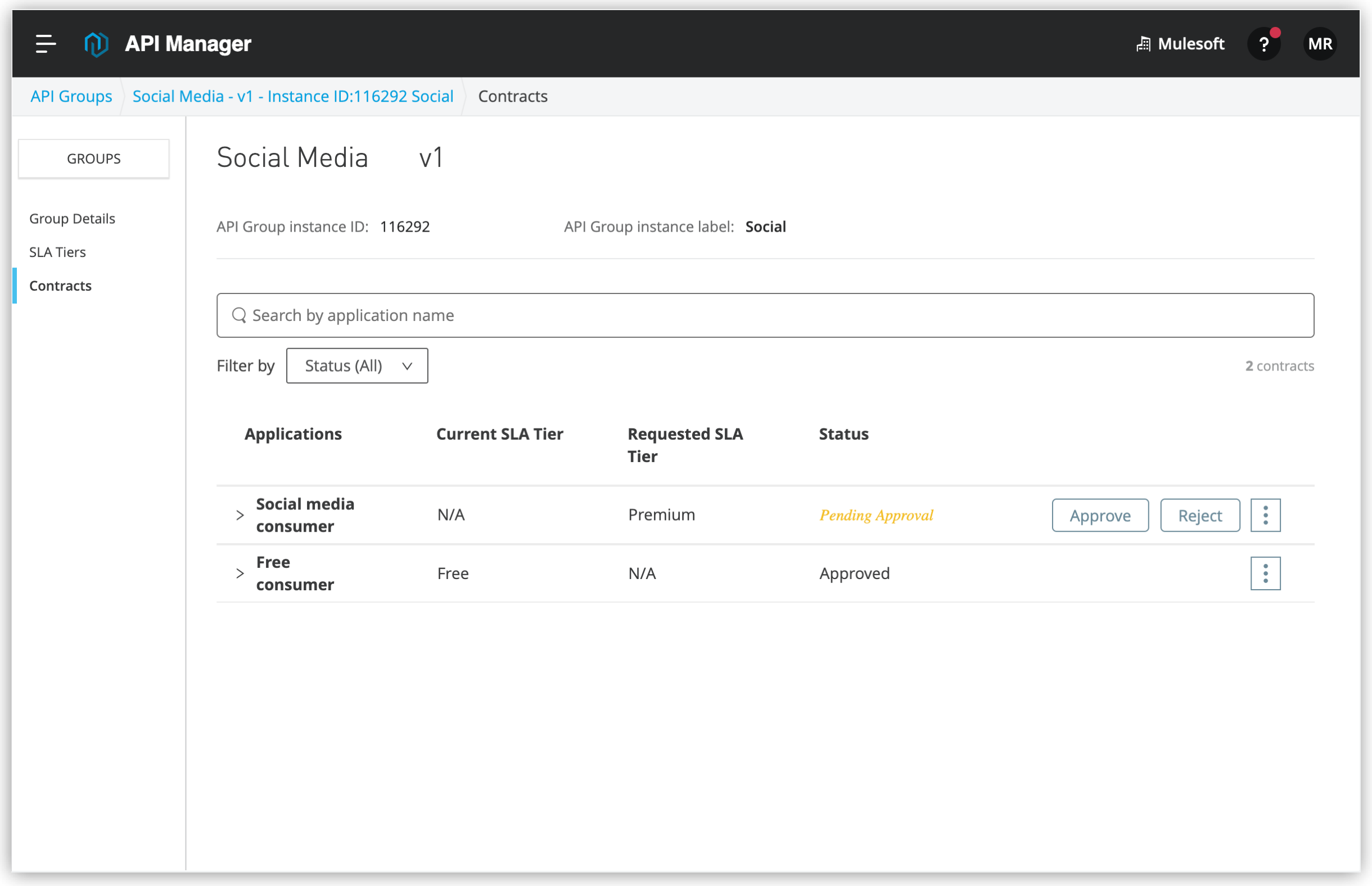 View Contracts for API Group Instance