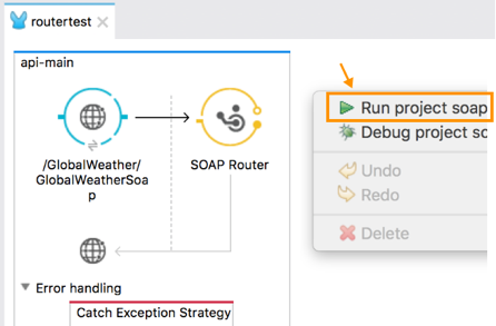 *Run project soap* highlighted after right-clicking the application.