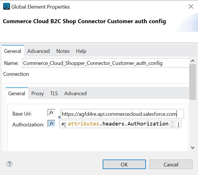 General tab in Global config window for auth config