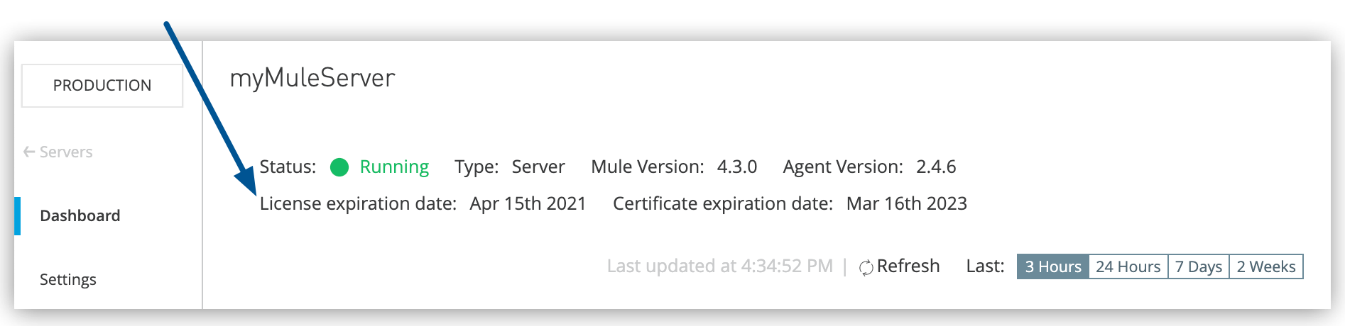 Expiration dates on the server Dashboard page