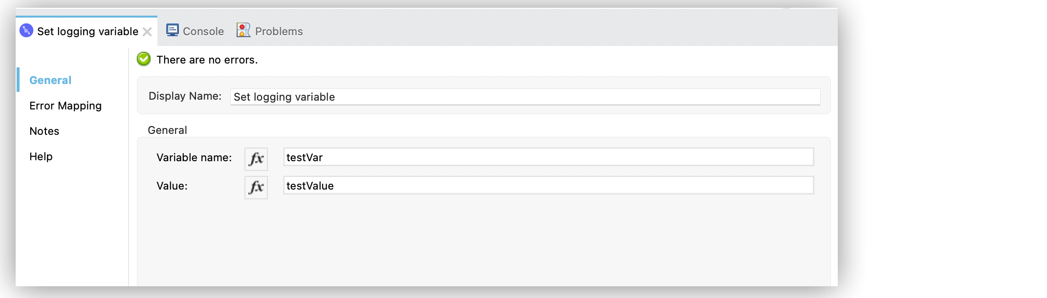 A set logging variable operation configuration window